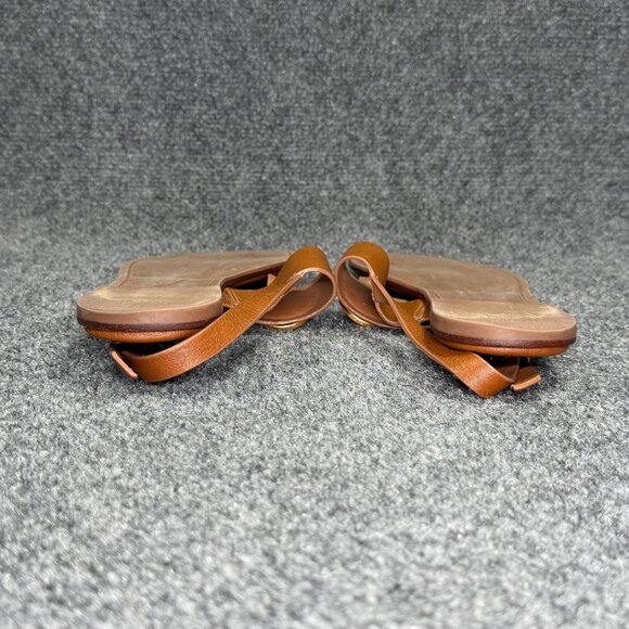 Tory Burch Benton 2 Sandals Womens 11 Brown Leather Thong Ankle Wrap Buckle Flip - Picture 9 of 10